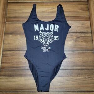 Forever 21 Black Bodysuit / Swimsuit "Major 1995 Compton Dept." - Size Medium